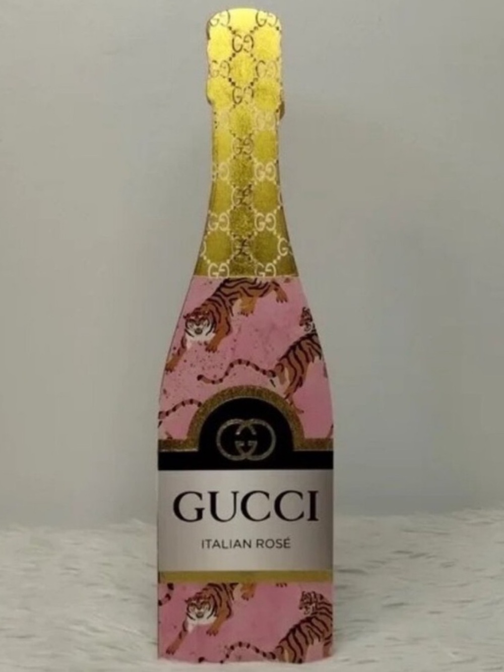 At Home Gucci Pink Tiger Wooden Wine Bottle Decor